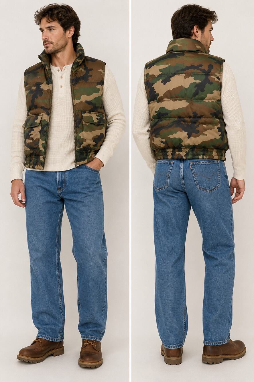 Vintage Contender Camo Puffer Vest Made in Korea Men’s Size L